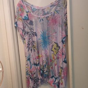 Fresh Produce Spring Floral Cutaway Back Flowy Tunic Pockets New XXL